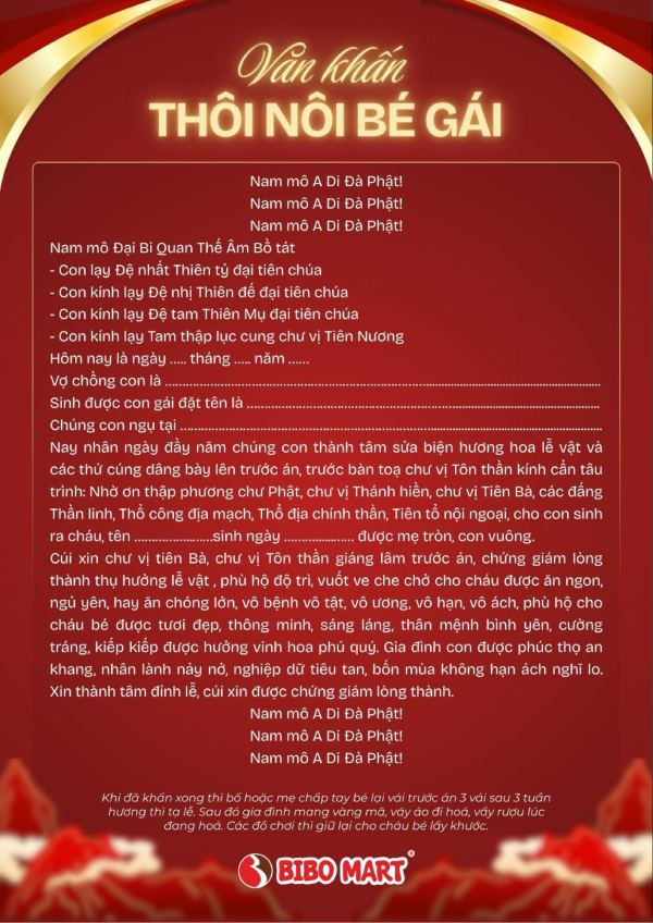Bài văn khấn cúng thôi nôi cho bé gái đầy đủ và trang trọng
