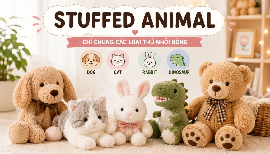 Cụm từ stuffed animal chỉ chung các loại thú nhồi bông