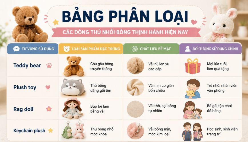Bảng phân loại các dòng thú nhồi bông thịnh hành hiện nay