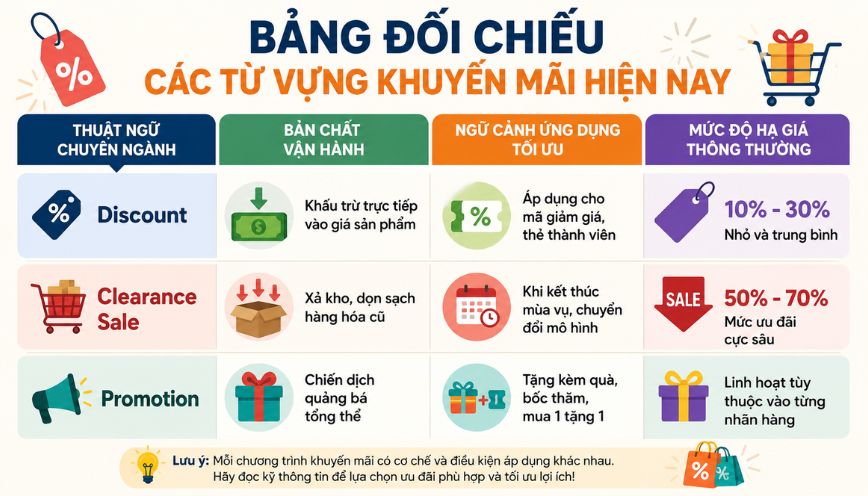 Bảng đối chiếu chi tiết các từ vựng khuyến mãi hiện nay
