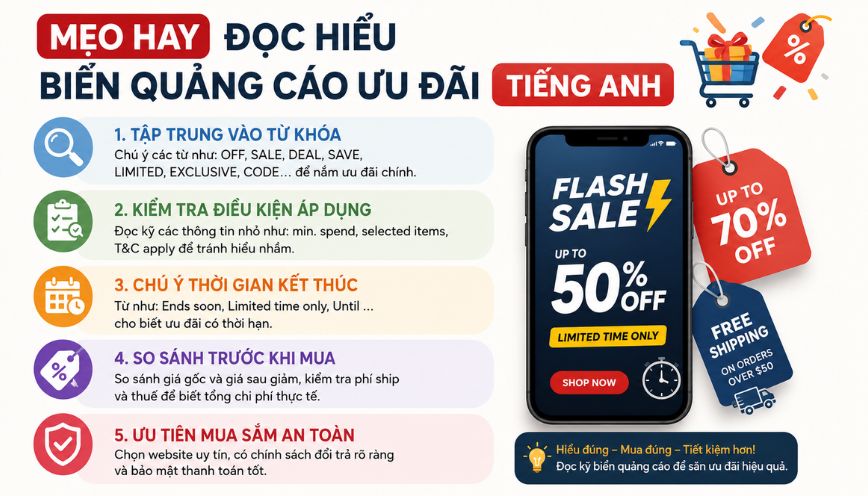 Những mẹo hay giúp đọc hiểu biển quảng cáo ưu đãi tiếng Anh