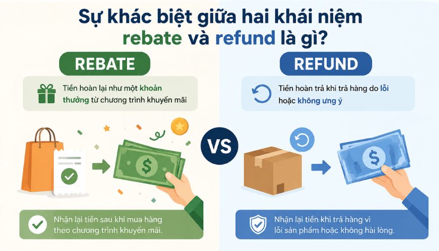 Sự khác biệt giữa hai khái niệm rebate và refund là gì?