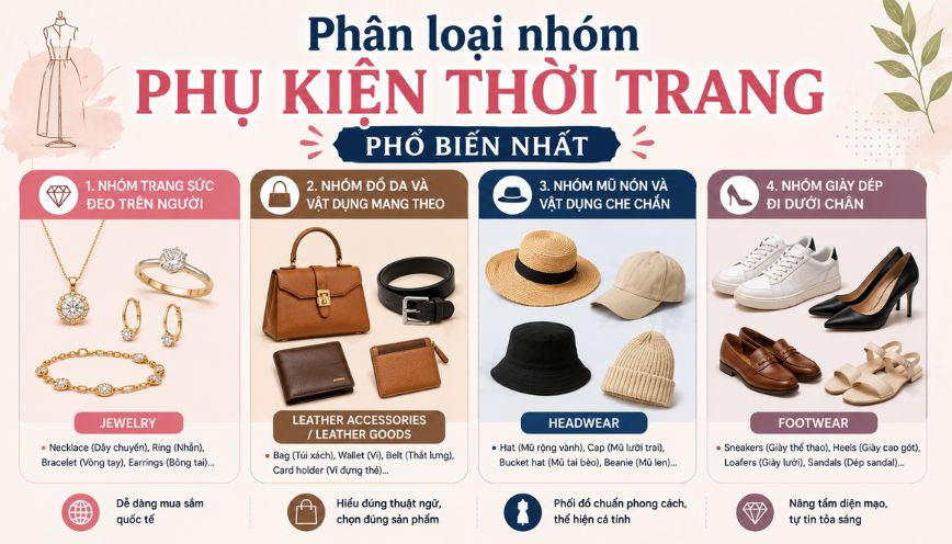 Phân loại nhóm phụ kiện thời trang phổ biến nhất