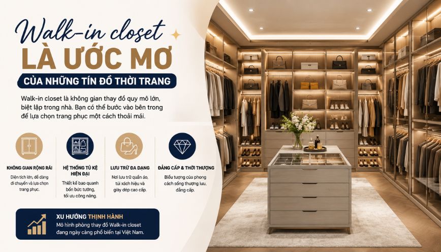 Walk-in closet là ước mơ của những tín đồ thời trang