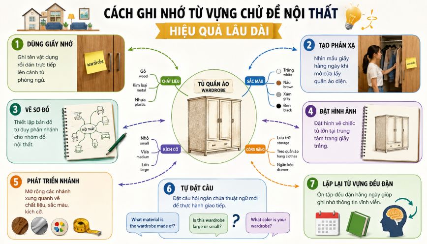 Cách ghi nhớ từ vựng chủ đề nội thất hiệu quả lâu dài