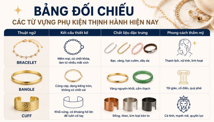 Bảng đối chiếu các từ vựng phụ kiện thịnh hành hiện nay