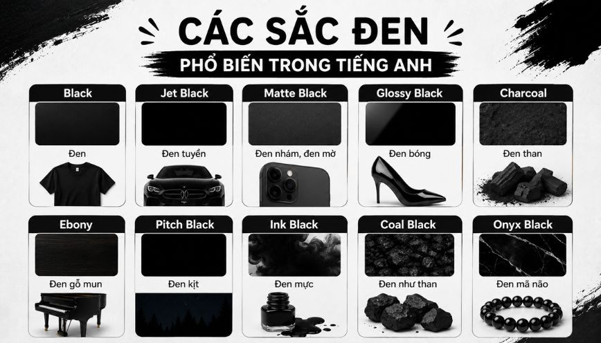 Các sắc đen phổ biến trong tiếng Anh